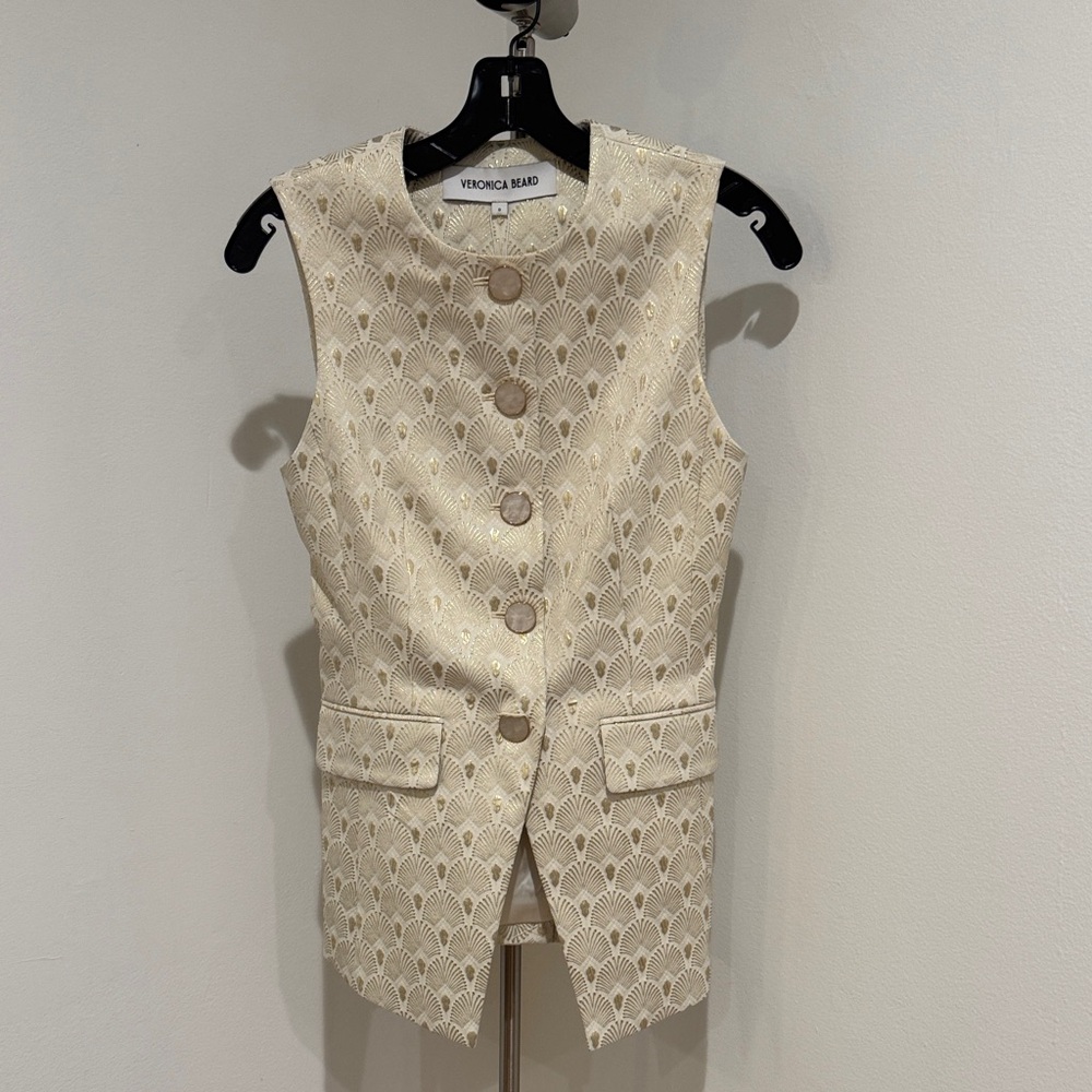 Veronica Beard Beige Patterned Button Vest NWT - image 1